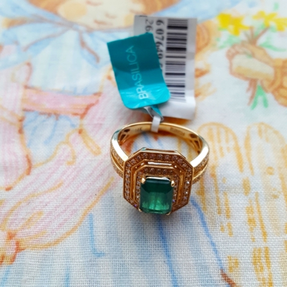 HP💫NWT🌙EFFY  14k Emerald Diamond Ring in Box Brasilica Collection - Picture 10 of 16